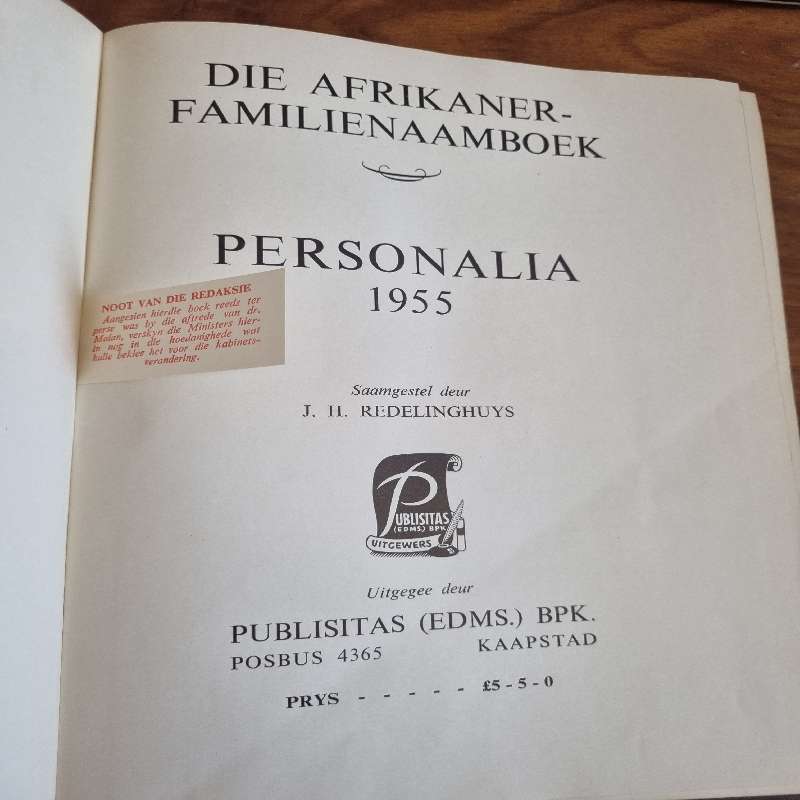 Die Afrikaner Familienaamboek en Personalia - 1955