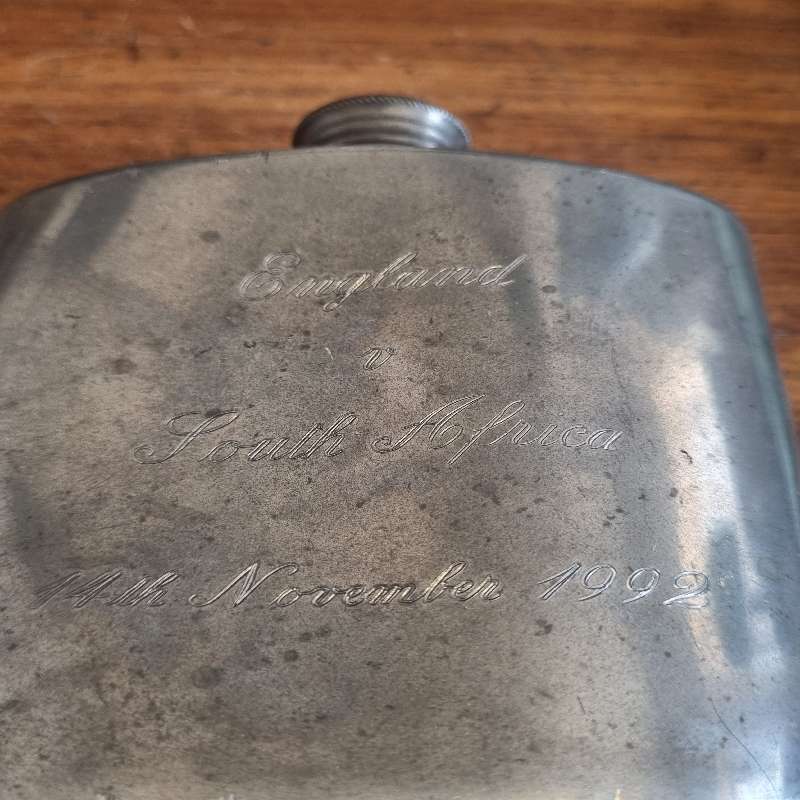 Pewter flask - Sheffield England - England vs South Africa 14th November 1992