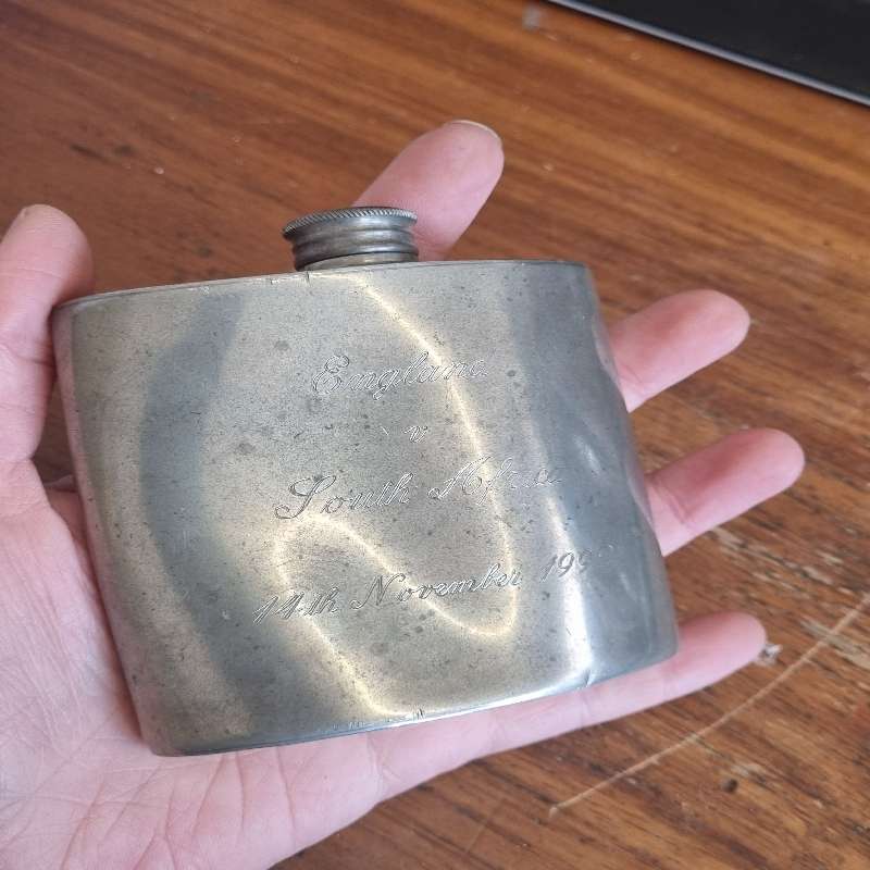 Pewter flask - Sheffield England - England vs South Africa 14th November 1992