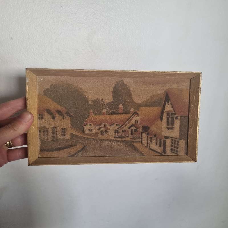 Small Vintage Artwork in wooden frame - 19cm x 14cm - Handmade with Isle of Wight Sands