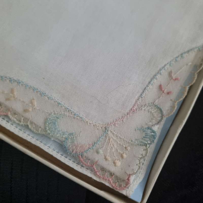 3 x Vintage Handkerchiefs - boxed - New - Made in Ireland - Very fine detail