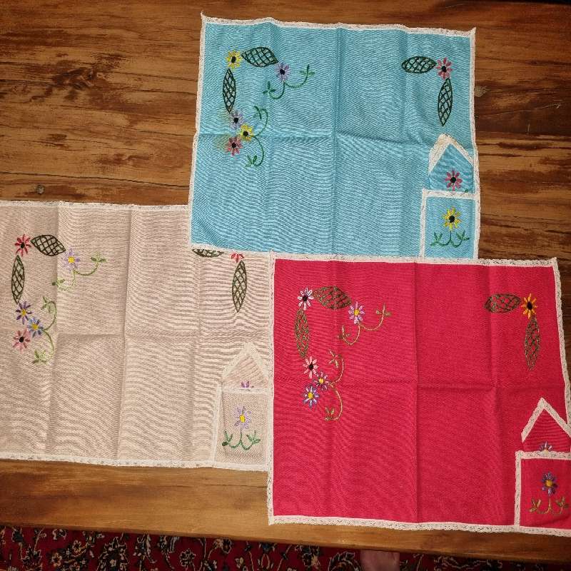 3 x Vintage Hand Crafted Placemats with napkin - Beautiful Vintage Find