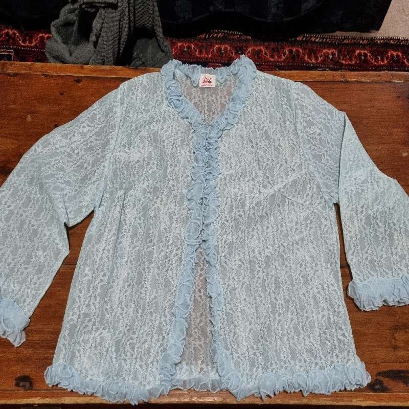 Vintage Lace Sleep Jacket - Baby Blue - Size M