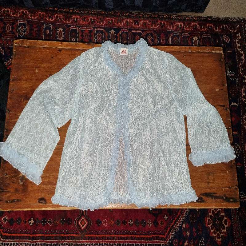 Vintage Lace Sleep Jacket - Baby Blue - Size M