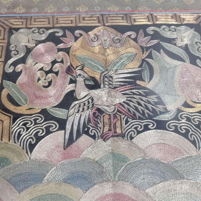 Vintage Chinese Silk Embroidery Framed - Size 33cm x 32cm