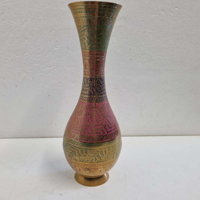 Tall Vintage brass vase with colour - Height - 30cm