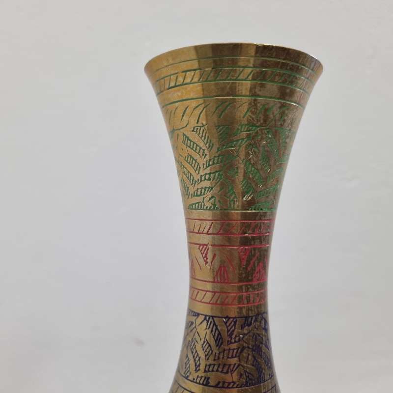 Tall Vintage brass vase with colour - Height - 30cm