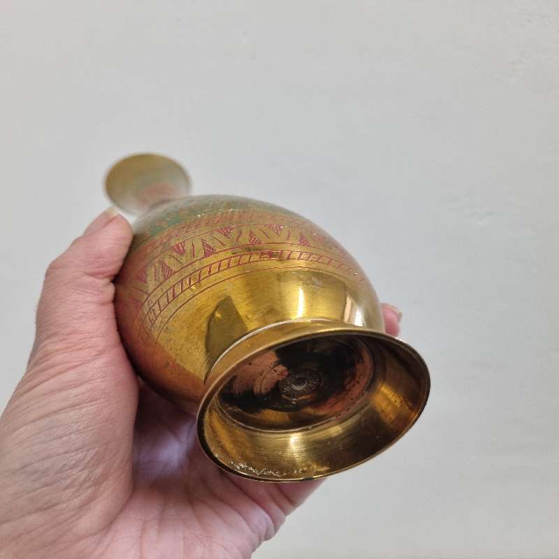 Tall Vintage brass vase with colour - Height - 30cm