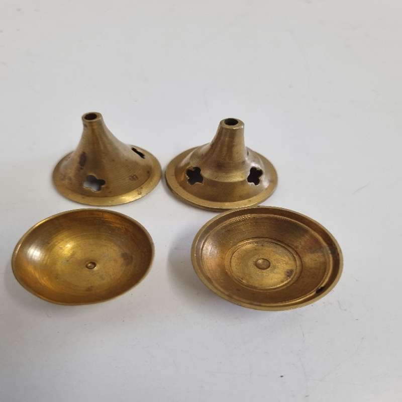 2 x Vintage Small Brass Incense Cone Burner with lid