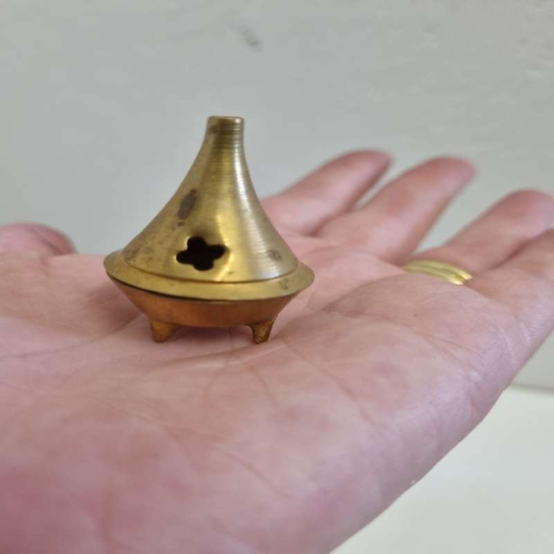 2 x Vintage Small Brass Incense Cone Burner with lid