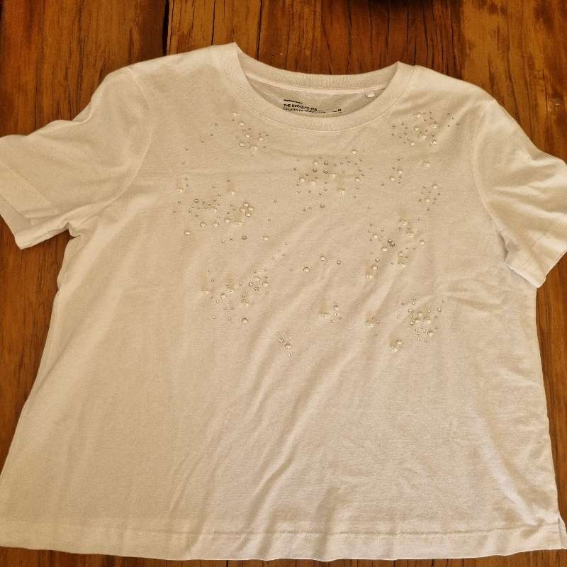 White Woolworths Cotton T-Shirt with pearl detail - Size M - Never worn
