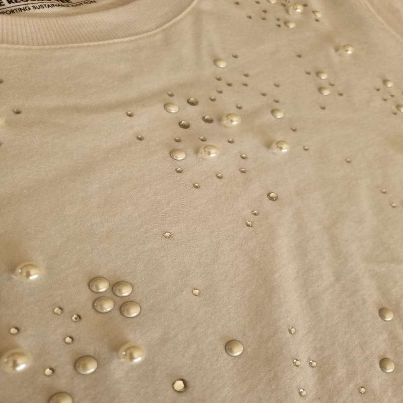 White Woolworths Cotton T-Shirt with pearl detail - Size M - Never worn