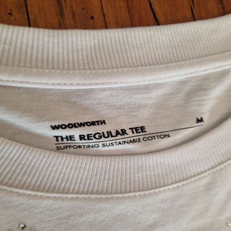 White Woolworths Cotton T-Shirt with pearl detail - Size M - Never worn