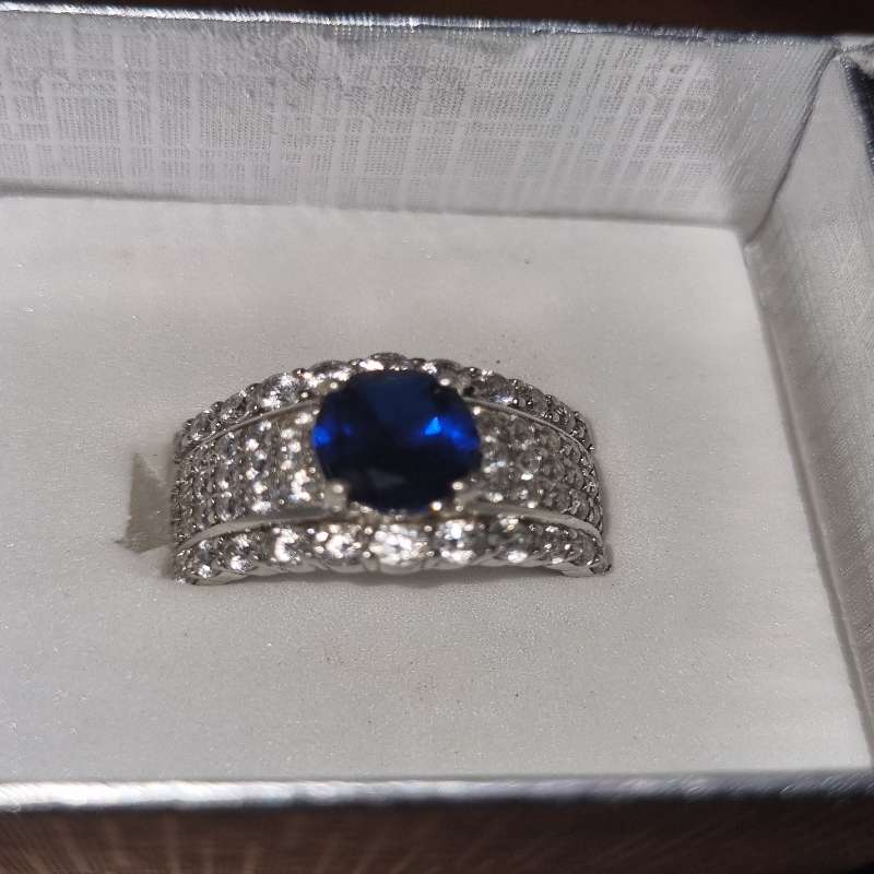 Sterling Silver Ring with blue stone - Size S