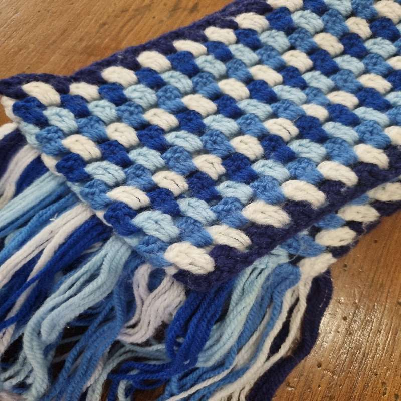 Beautiful Long Crochet Scarf in shades of Blue