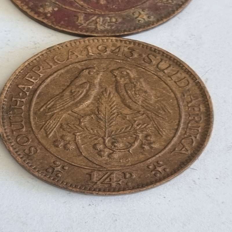4 x 1/4D Coins - 1/4 Penny - Vintage coins - 2 x 1942, 1 x 1943 & 1 x 1955