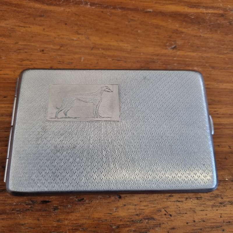 Vintage 1970`s Emu Brand Chrome Plated Cigarette Case - Made in England - Greyhound / Whippet detail