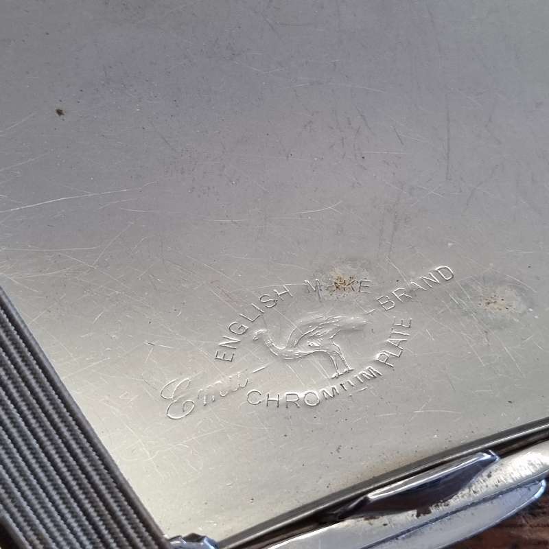 Vintage 1970`s Emu Brand Chrome Plated Cigarette Case - Made in England - Greyhound / Whippet detail