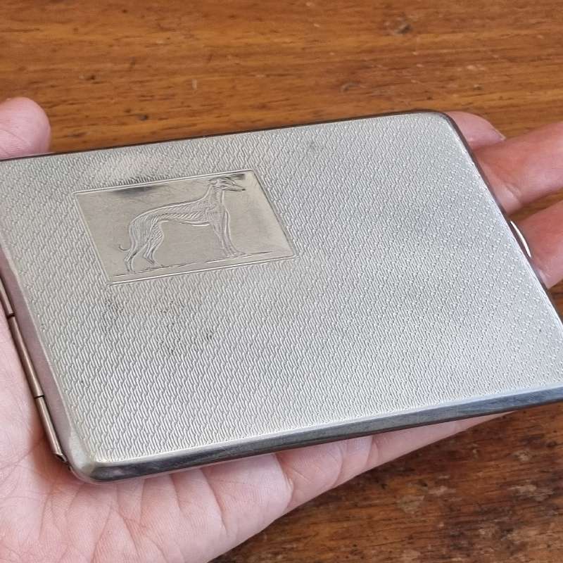 Vintage 1970`s Emu Brand Chrome Plated Cigarette Case - Made in England - Greyhound / Whippet detail