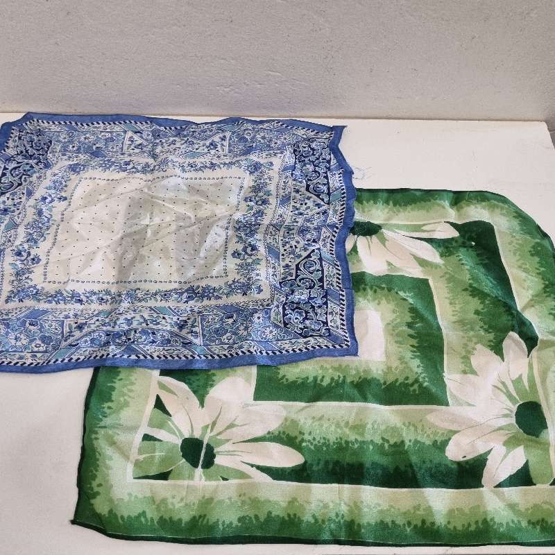 2 x Small Vintage Silky Squares / Scarves - Size 34cm x 34cm