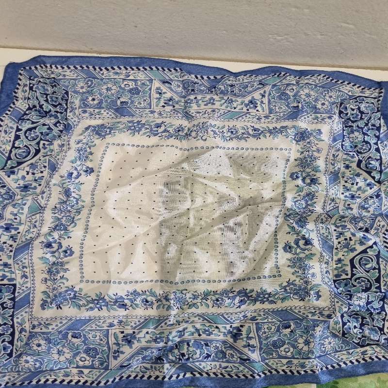 2 x Small Vintage Silky Squares / Scarves - Size 34cm x 34cm