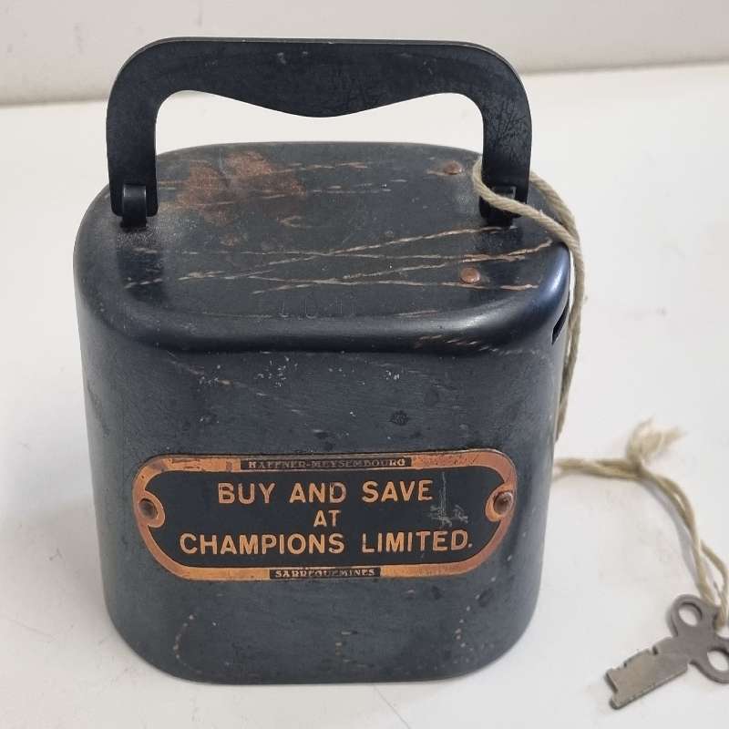 Antique Money Box with key - Buy and Save at Champions Limited / Spaar en Koop by Champions Beperk
