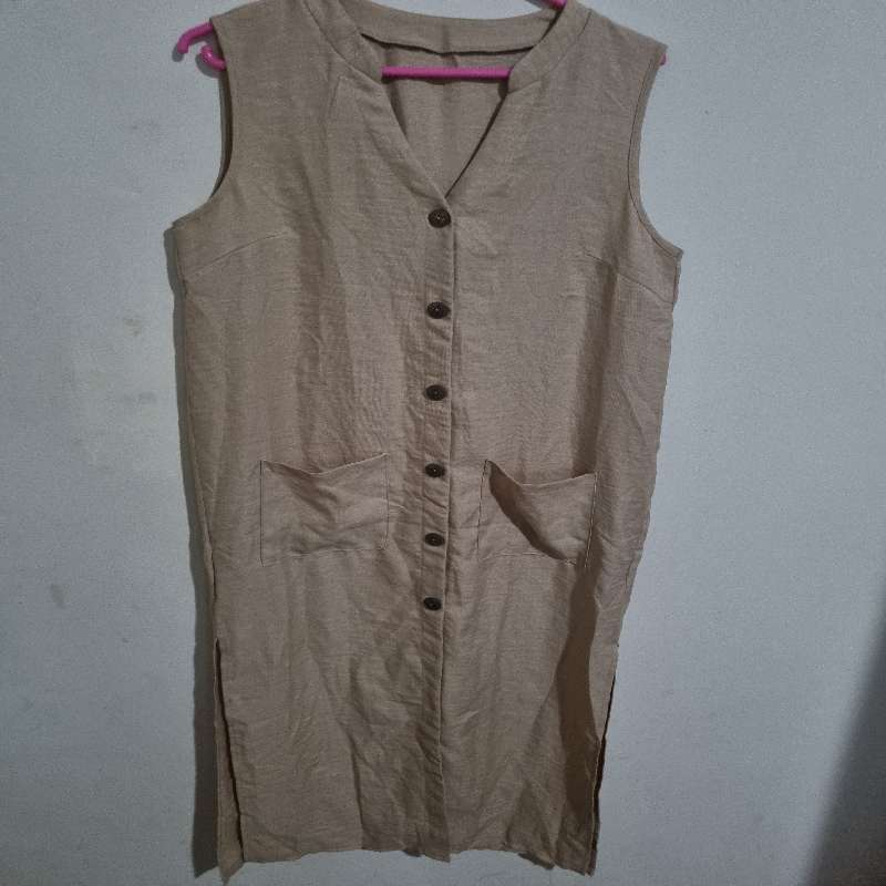Long Button Down Dress with pockets and side slits - Size L - Shein