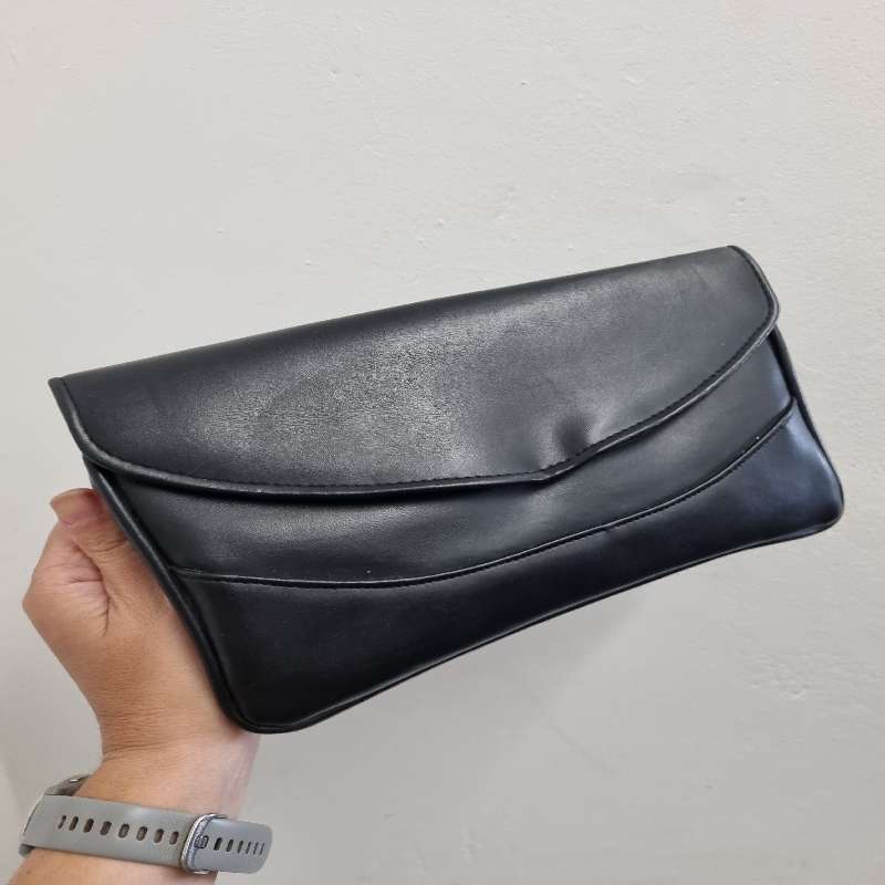 Vintage Black Clutch Bag / Handbag with strap - Retro Find