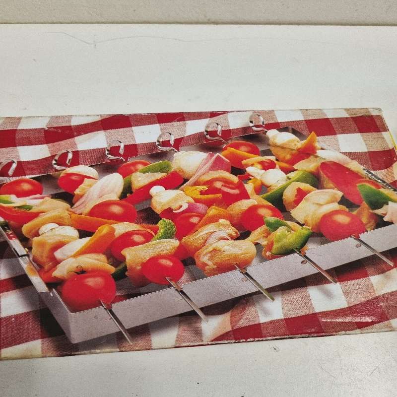 Vintage 7 Piece Shish Kebab Set - Skewers & Foldable Rack - Never used
