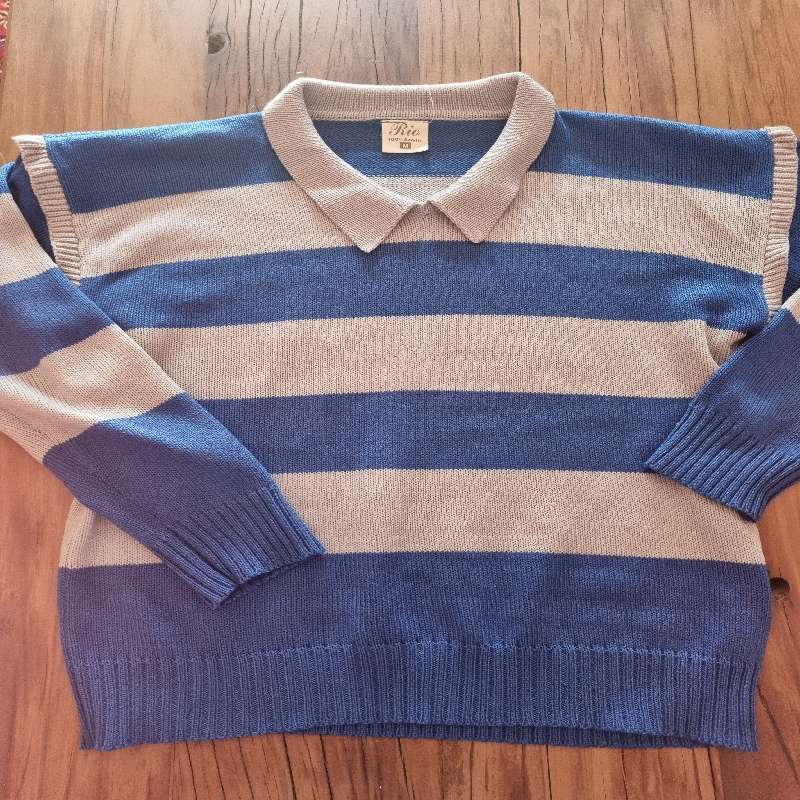 Vintage Retro Knitwear - Size M - Blue and Grey Stripes