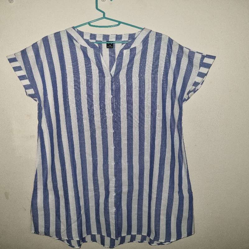 Blue and White Striped shirt dress - Size XL - Emery Rose - Linen Feel