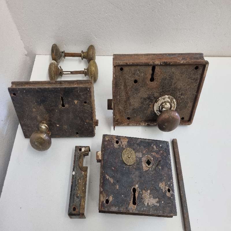Large Vintage Door handle lot - Brass Knobs and badges