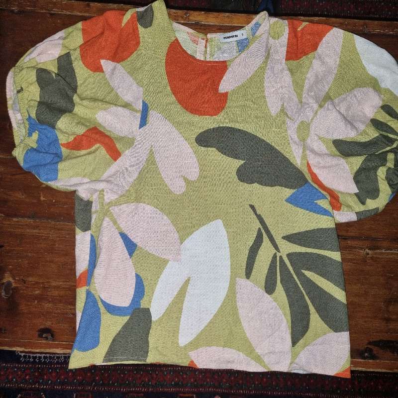 Woolworths colourful cotton blend top with puffy sleeves - Size S