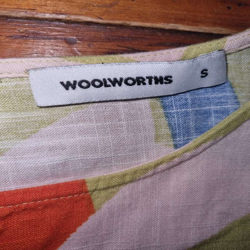 Woolworths colourful cotton blend top with puffy sleeves - Size S