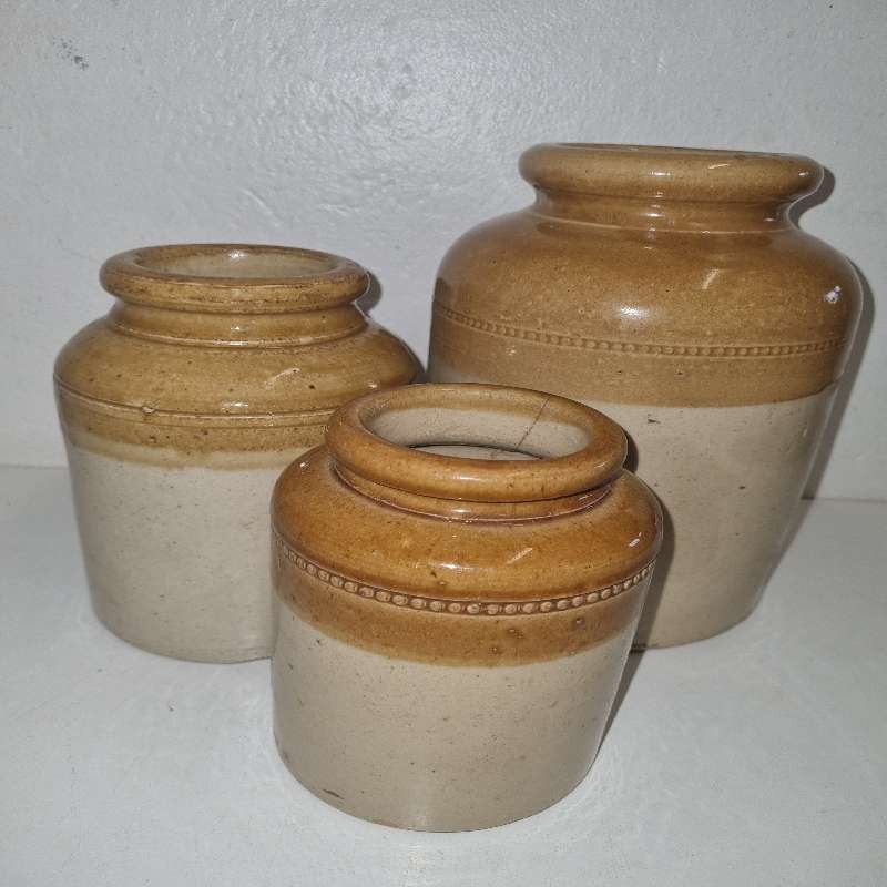 3 x Vintage Stoneware Jars - Largest - 23cm Smallest - 14cm