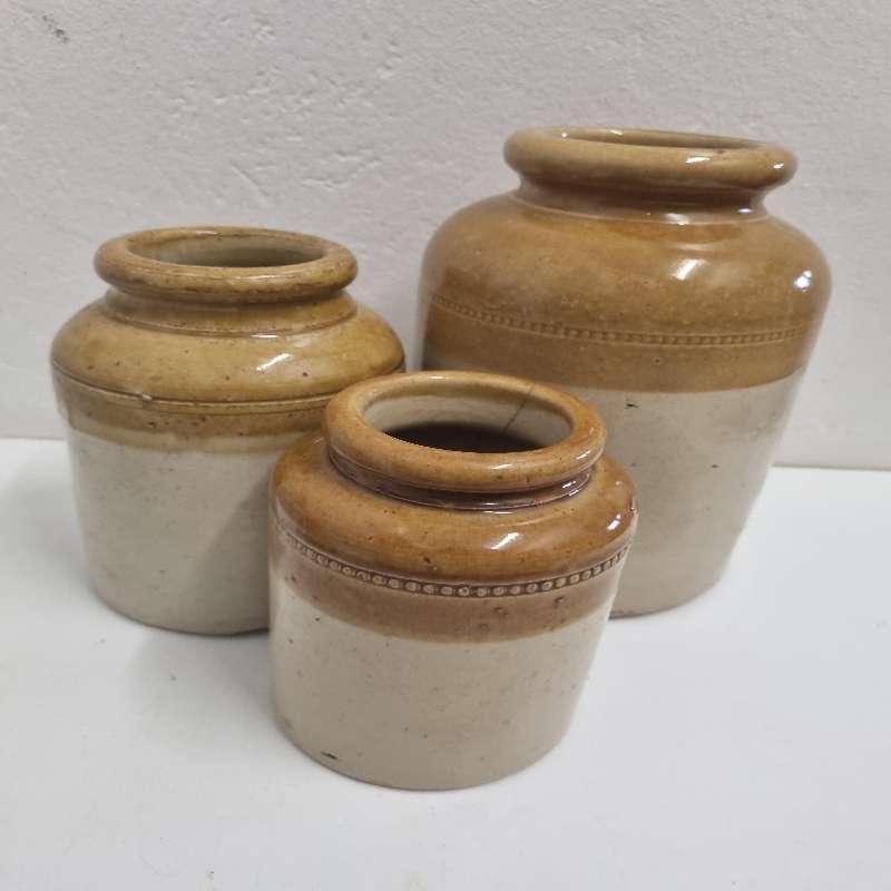 3 x Vintage Stoneware Jars - Largest - 23cm Smallest - 14cm