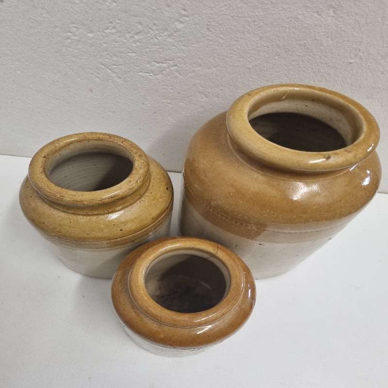 3 x Vintage Stoneware Jars - Largest - 23cm Smallest - 14cm