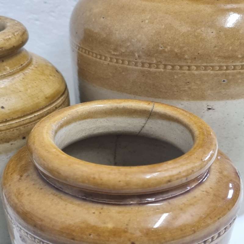 3 x Vintage Stoneware Jars - Largest - 23cm Smallest - 14cm