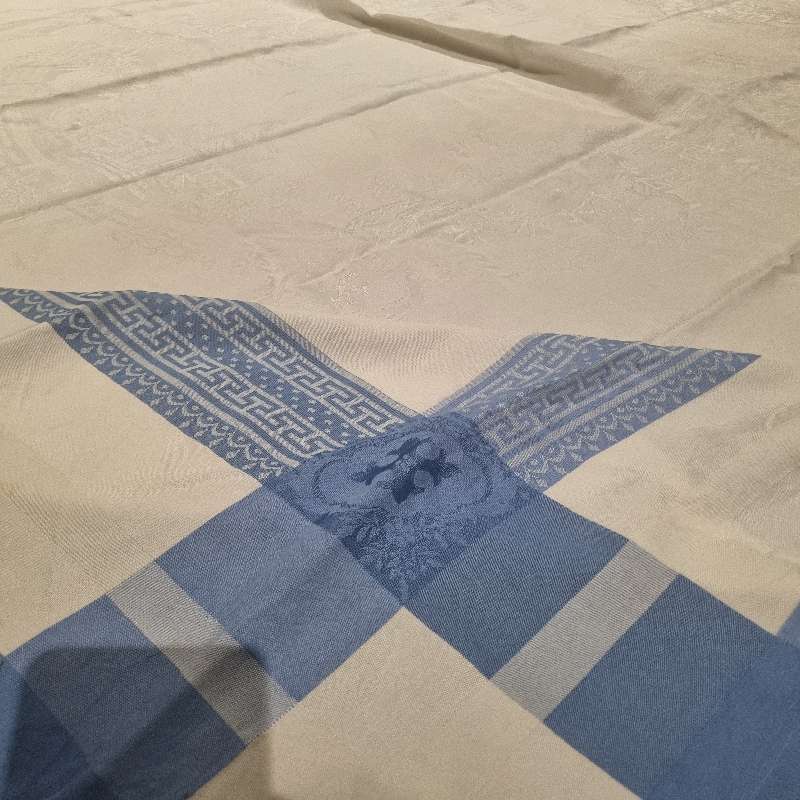 Beautiful Large Vintage Tablecloth - Blue and White - Great Detail - 1.7m x 2.1m - Some minor marks