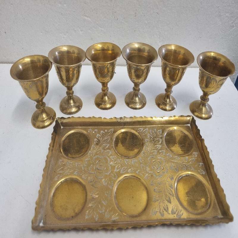 Vintage Brass Goblet and Tray set / Turkish coffee set