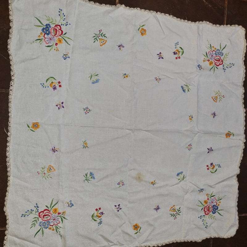 Beautiful Vintage Embroidered Tablecloth - See pictures - Has some marks -105 x 105cm