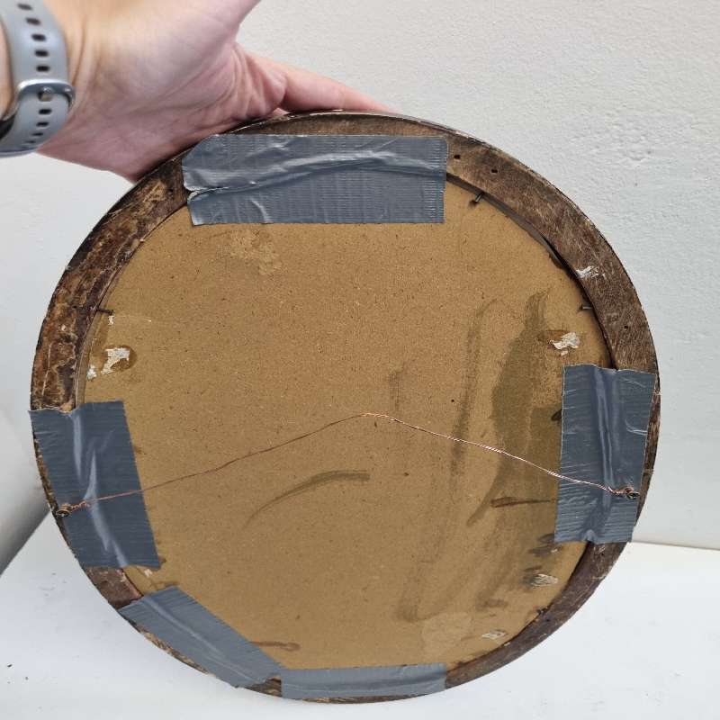 Vintage Oval Wooden Picture frame with curved glass and vintage photo