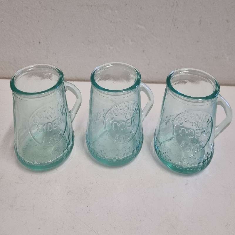 3 x Small Cornish Cider Farm Glasses / Mugs - Height - 6cm