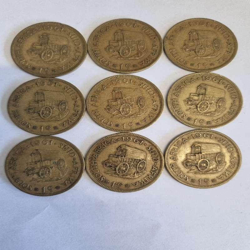 9 x 1961 1 Cent Coins