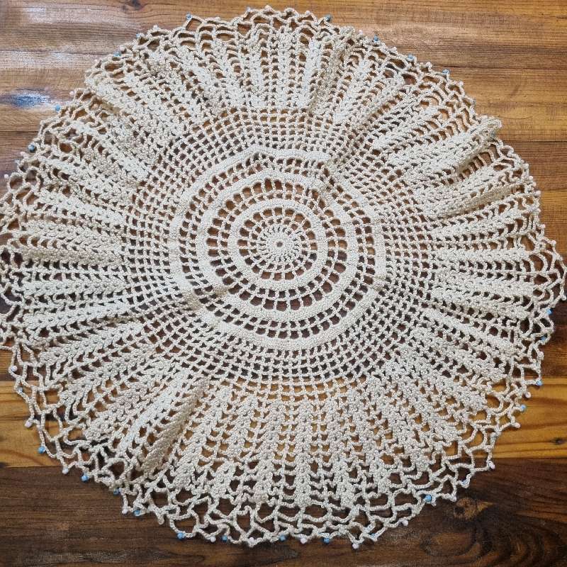 Large Vintage Doily with beaded detail - Diameter - 51cm - Last pic for inspiration only