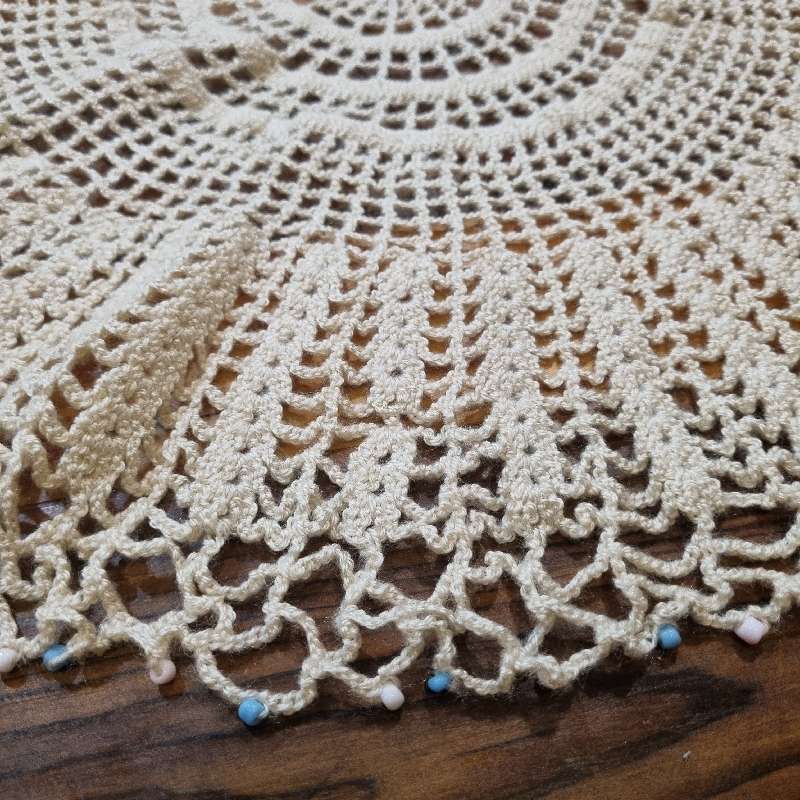 Large Vintage Doily with beaded detail - Diameter - 51cm - Last pic for inspiration only