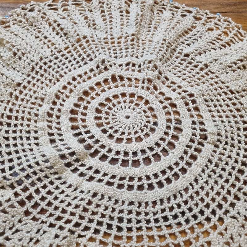 Large Vintage Doily with beaded detail - Diameter - 51cm - Last pic for inspiration only