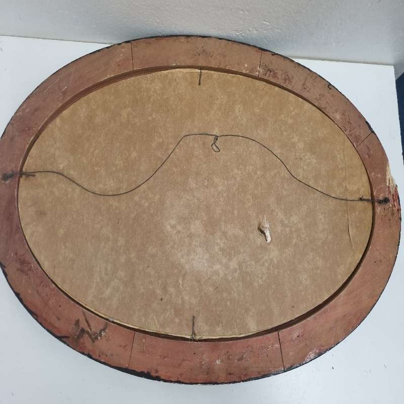 Vintage Oval Wooden Picture Frame with curved glass and vintage print Art Deco