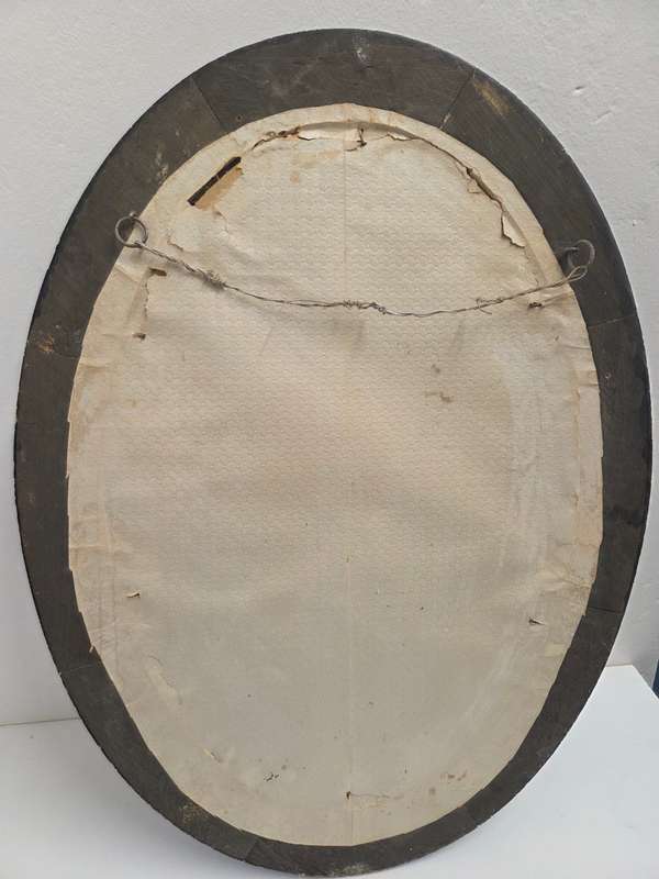 Large Vintage Oval Wooden Frame with curved glass and vintage photo