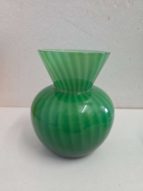 Vintage Green Swirling Glass Vase - Height - 11cm